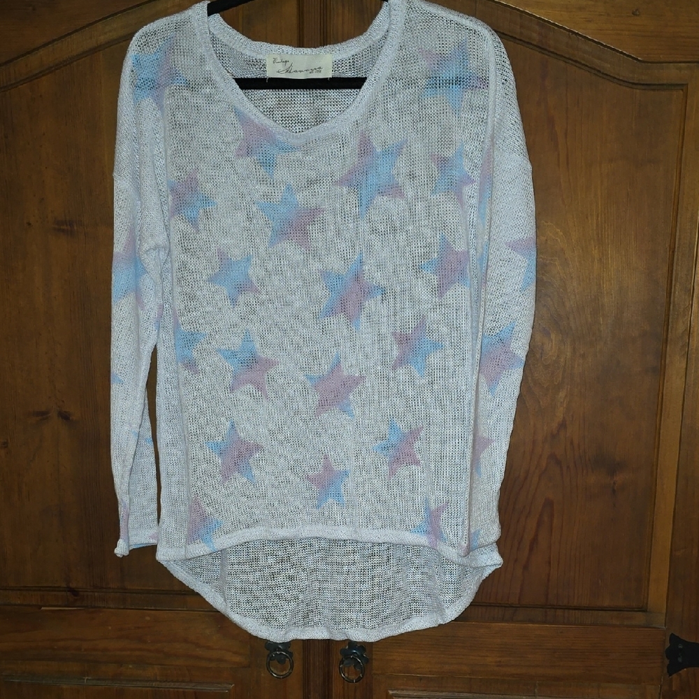 Swing into SUMMER. Havana White Sweater with Blue and Purple Stars